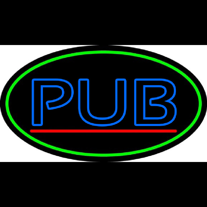 Blue Pub Oval With Green Border Neon Sign