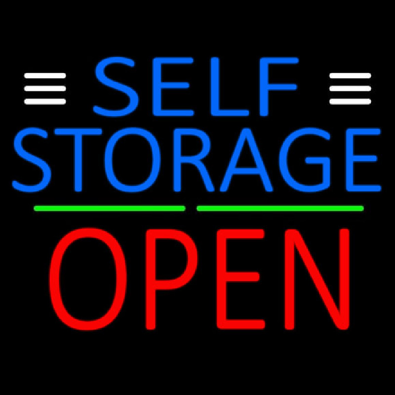 Blue Self Storage With Open 1 Neon Sign
