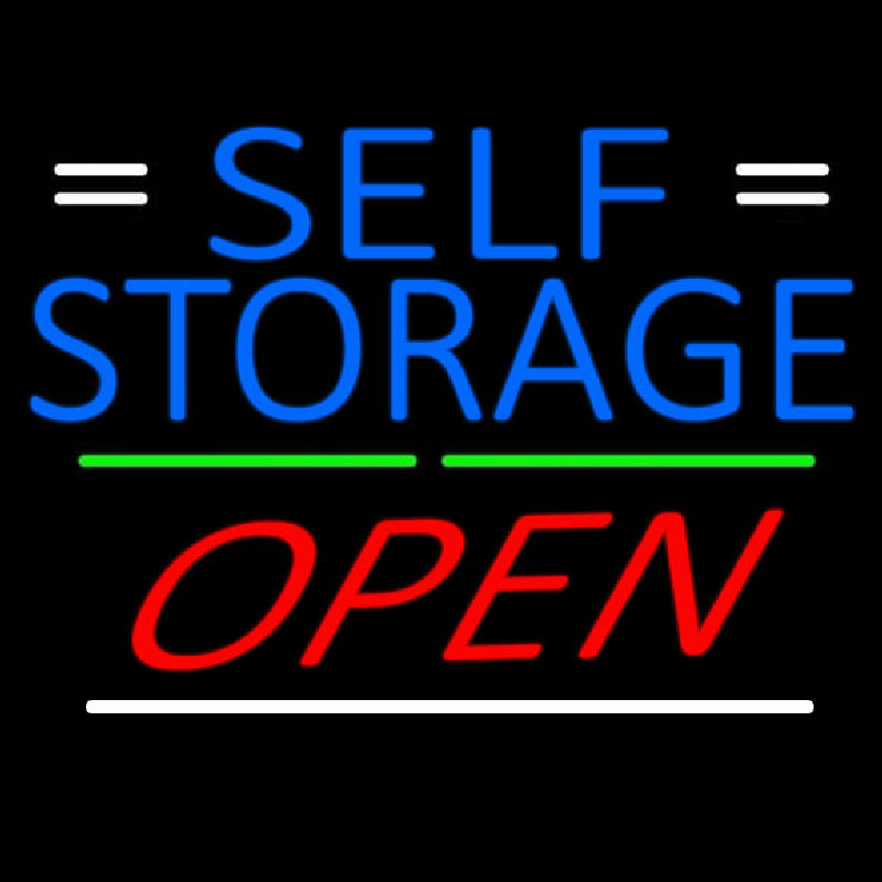 Blue Self Storage With Open 3 Neon Sign