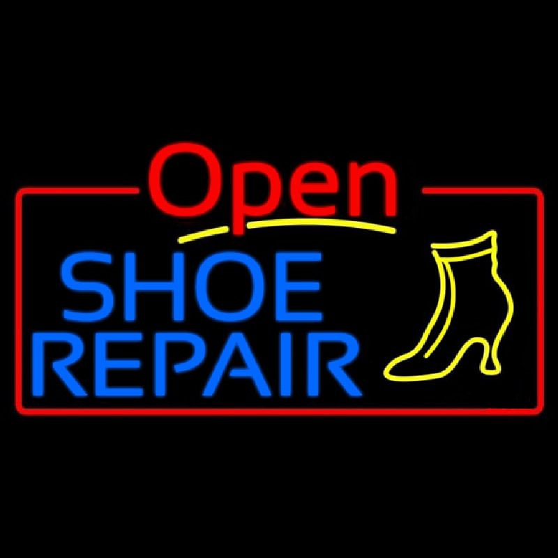 Blue Shoe Repair Open Neon Sign