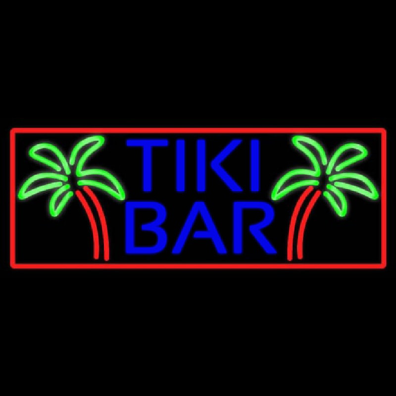 Blue Tiki Bar Palm Tree With Red Border Real Neon Glass Tube Neon Sign