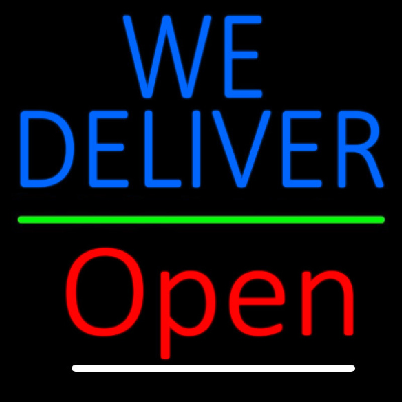 Blue We Deliver Open Green Line Neon Sign