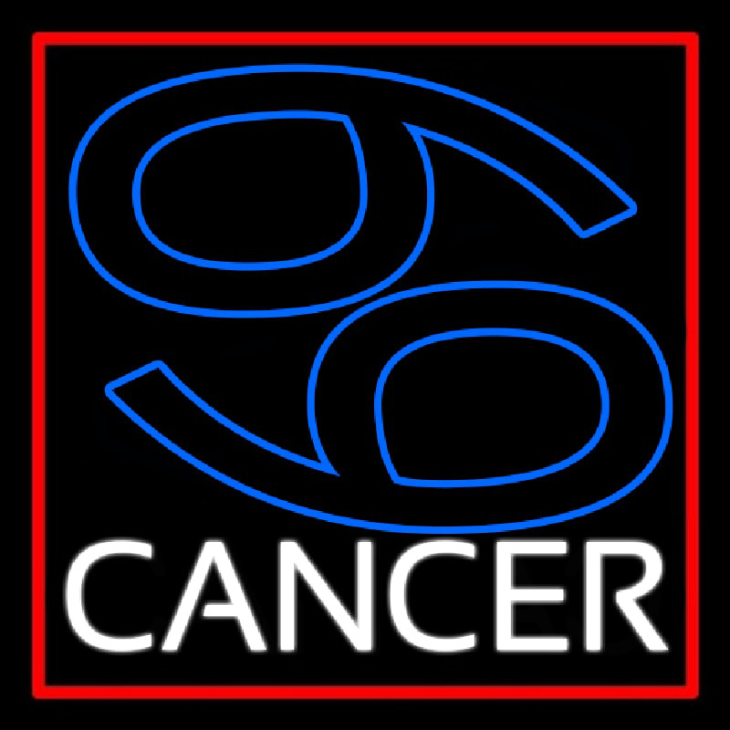 Blue Zodiac White Cancer Red Border Neon Sign