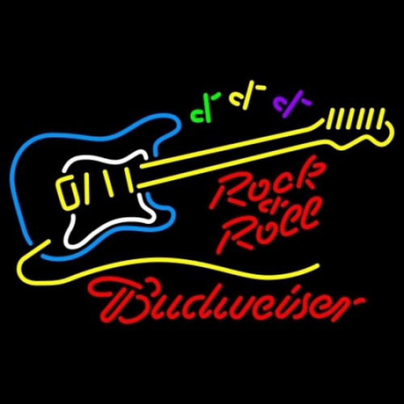 Budweiser Rock N Roll Yellow Guitar Neon Sign