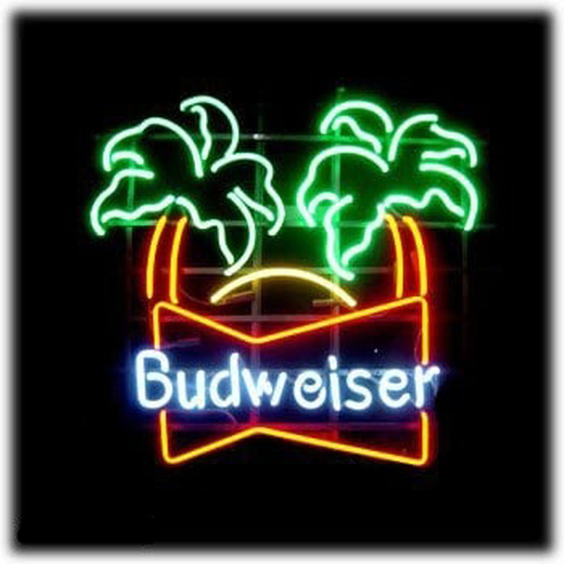 Budweiser double palm trees Beer Bar Neon Sign