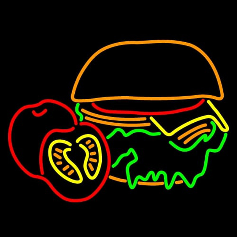 Burger With The Lettuce Tomato Bun Neon Sign