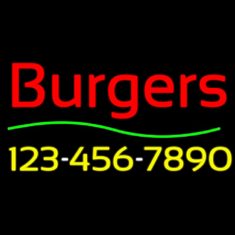 Burgers With Phone Number Neon Sign