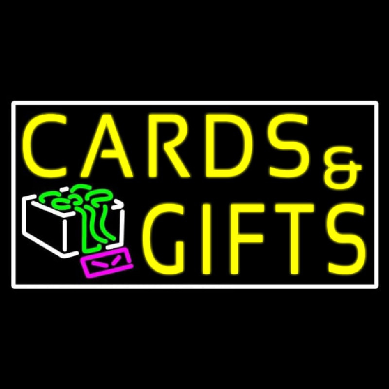 Cards And Gifts Block White Border Neon Sign