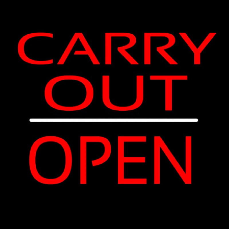 Carry Out Block Open White Line Neon Sign