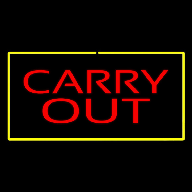 Carry Out Rectangle Yellow Neon Sign