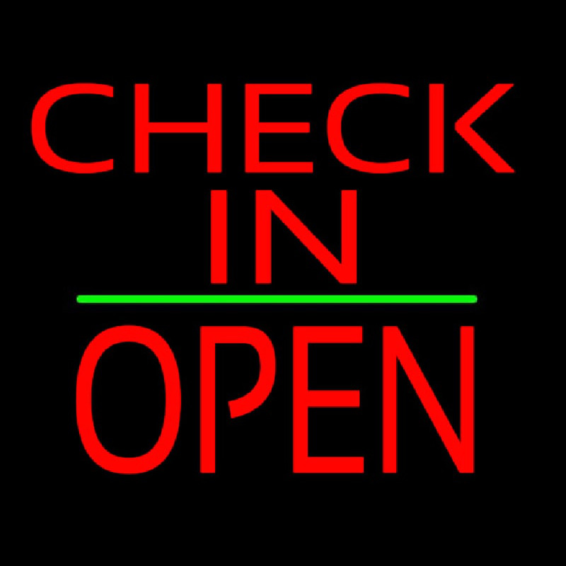 Check In Block Open Green Line Neon Sign