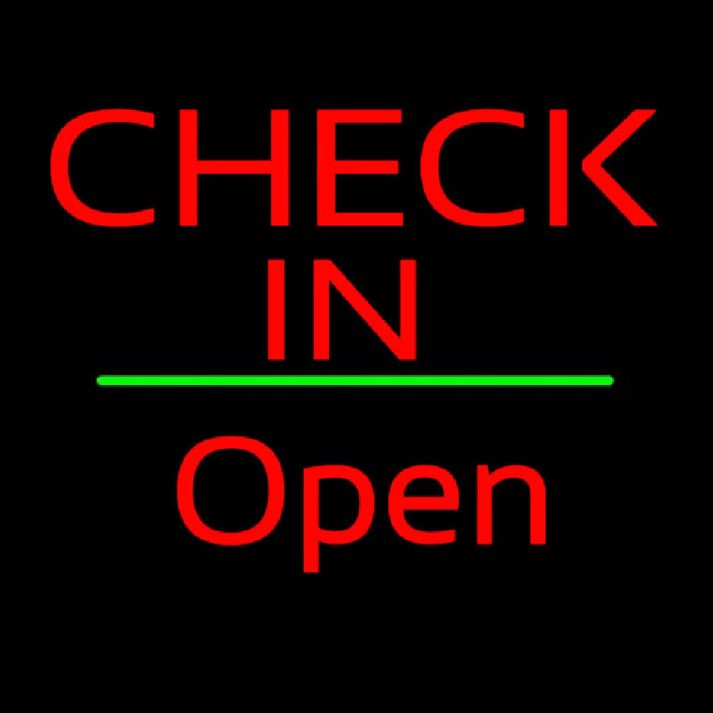 Check In Open White Line Neon Sign