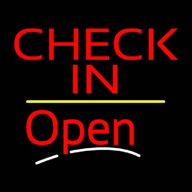 Check In Open Yellow Line Neon Sign