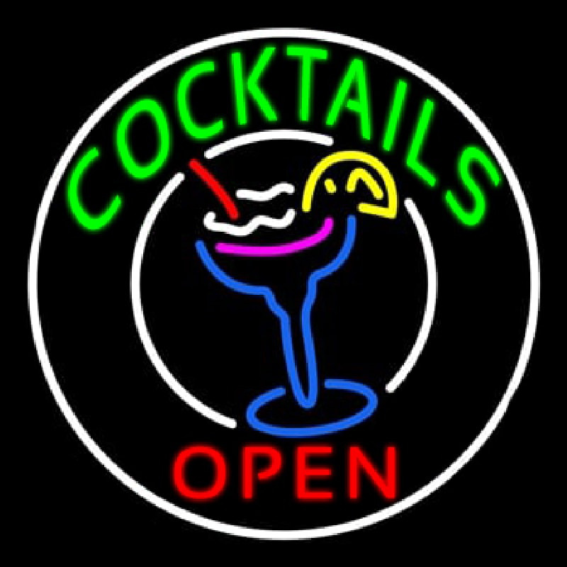 Circular Cocktail With Cocktail Neon Sign