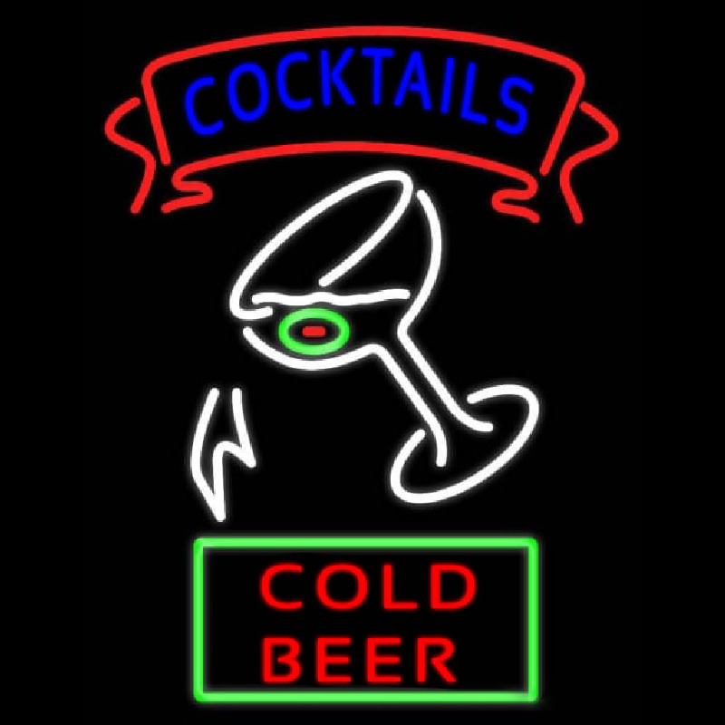 Cocktail Cold Beer With Glass Real Neon Glass Tube Neon Sign