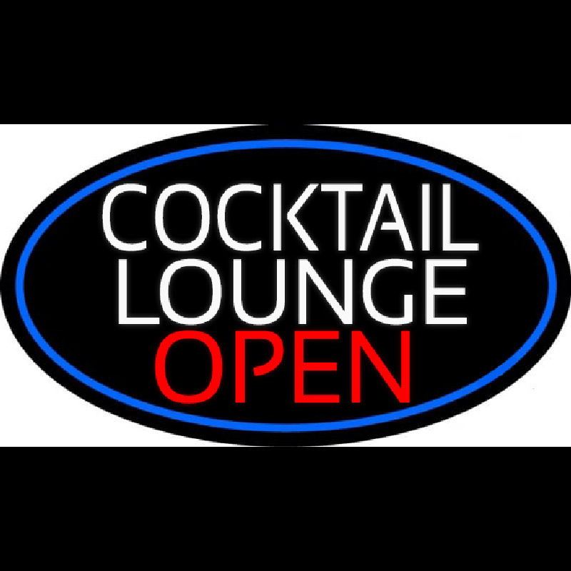 Cocktail Lounge Open Oval With Blue Border Neon Sign
