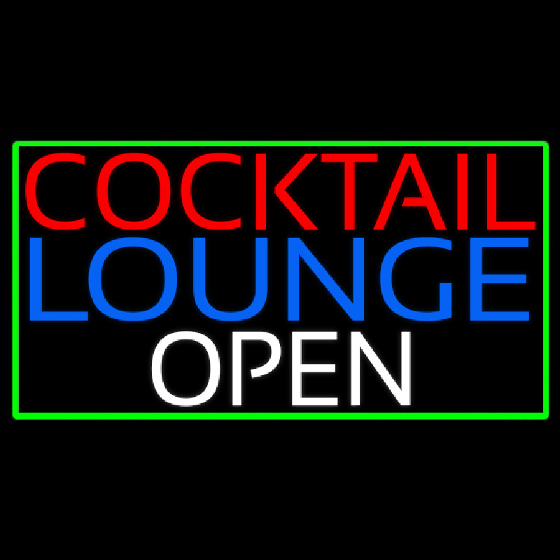 Cocktail Lounge Open With Green Border Neon Sign