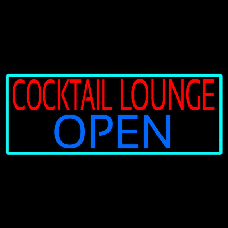 Cocktail Lounge Open With Turquoise Border Neon Sign