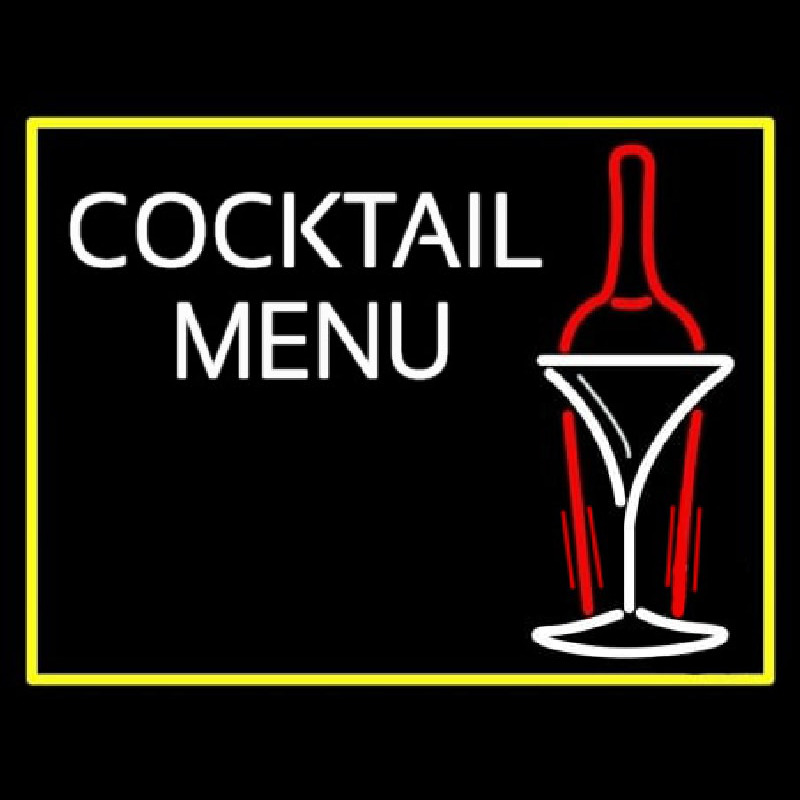 Cocktail Menu With Bottle Neon Sign