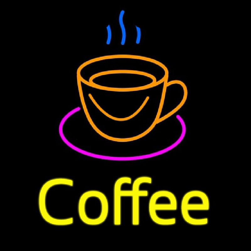 Coffee Cup With Yellow Coffee Neon Sign