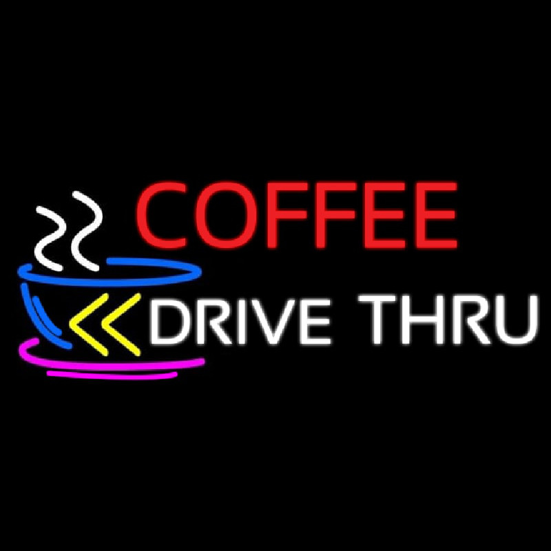 Coffee Drive Thru With Yellow Arrow Neon Sign