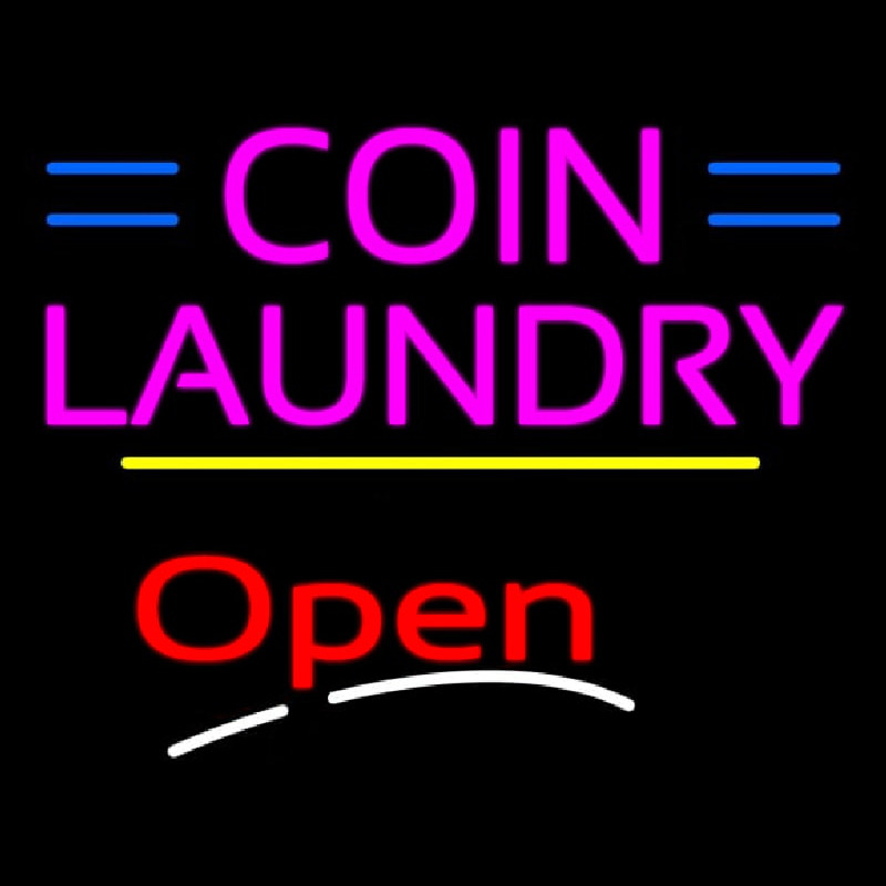 Coin Laundry Open Yellow Line Neon Sign