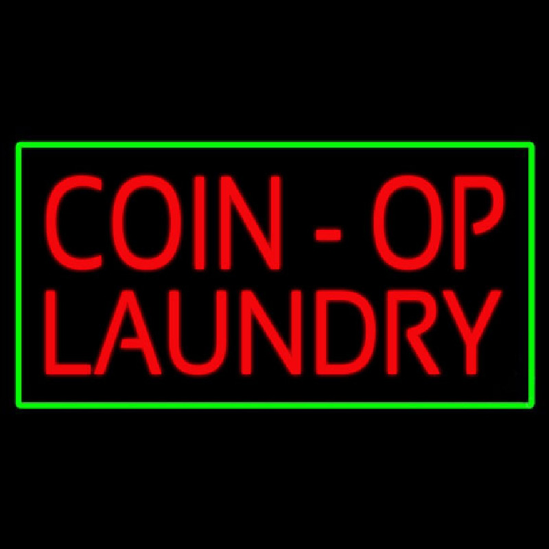 Coin Op Laundry Green Border Neon Sign