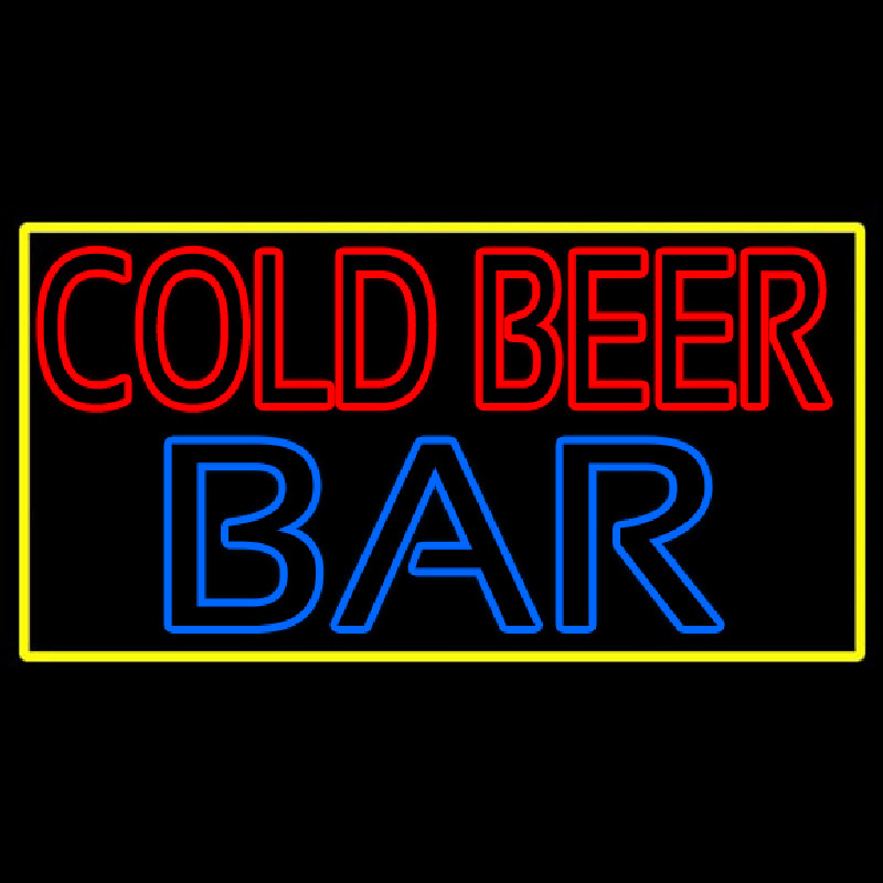 Cold Beer Bar With Yellow Border Neon Sign