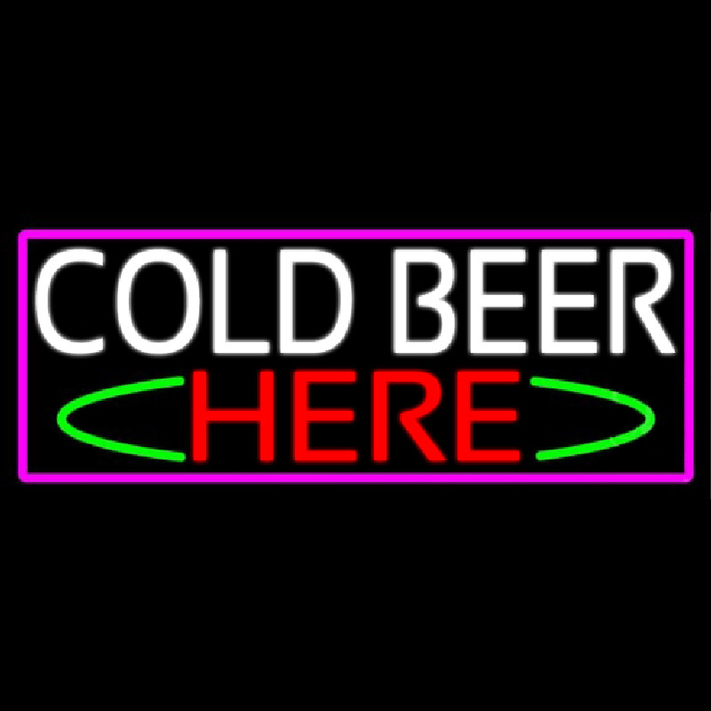 Cold Beer Here With Pink Border Neon Sign