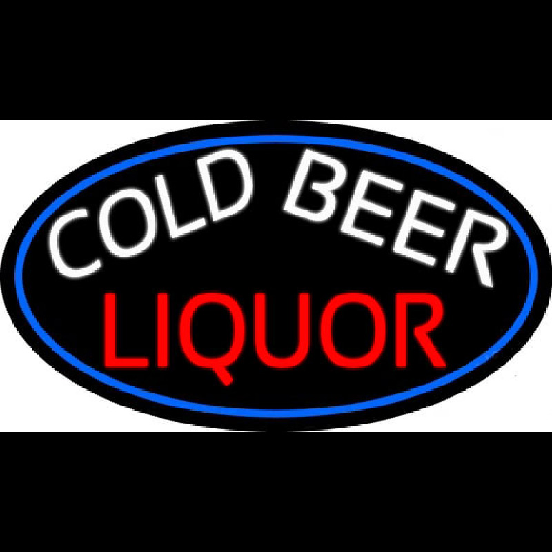 Cold Beer Liquor Oval With Blue Border Neon Sign