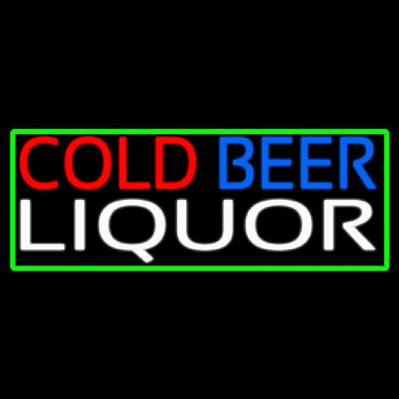 Cold Beer Liquor With Green Border Neon Sign