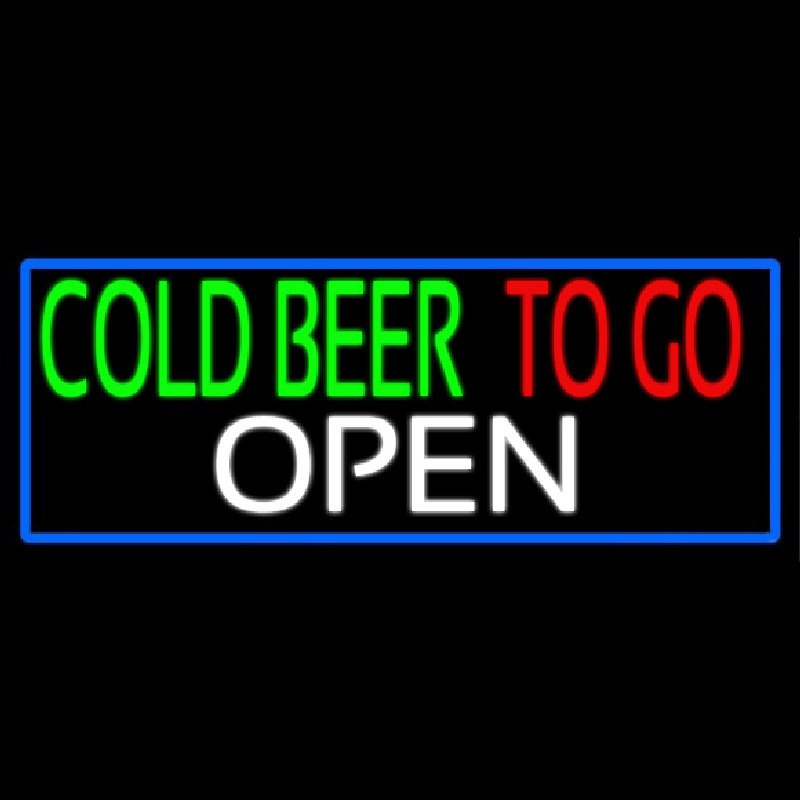 Cold Beer To Go With Blue Border Neon Sign