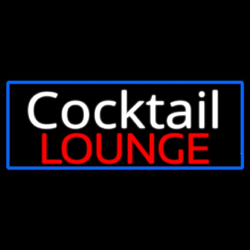 Cursive Cocktail Lounge With Blue Border Neon Sign