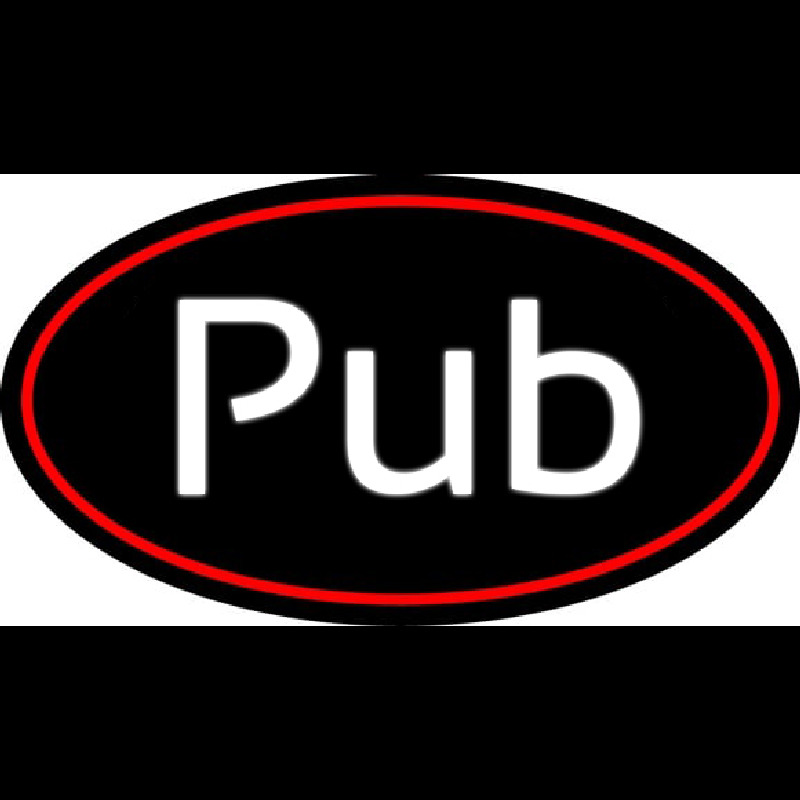 Cursive Pub Oval With Red Border Neon Sign