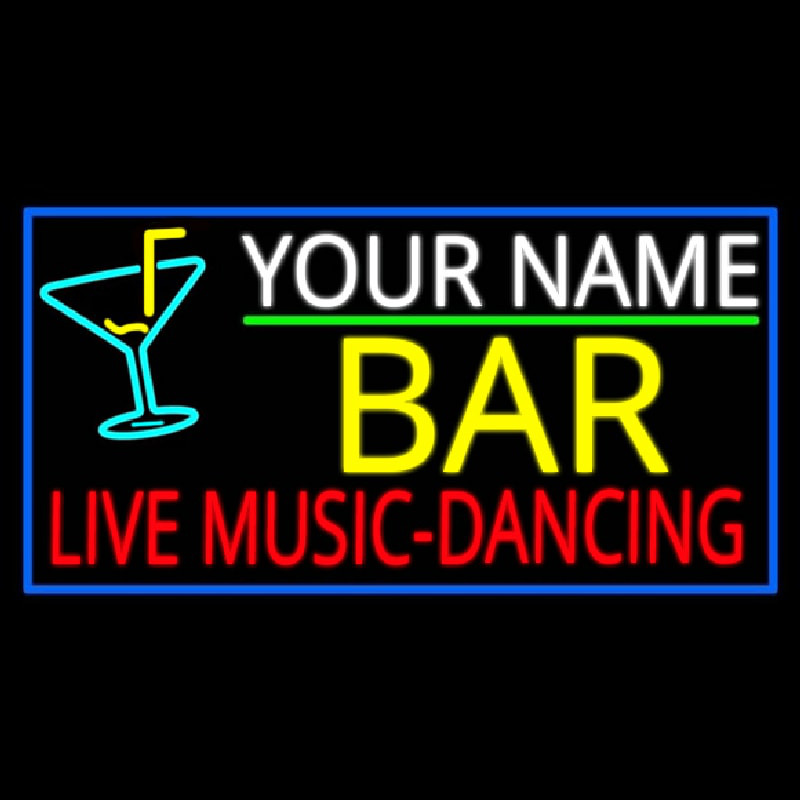 Custom Red Live Music Dancing Yellow Bar And Blue Border Neon Sign