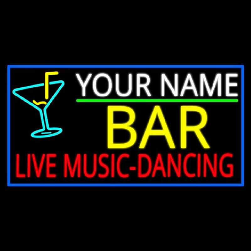 Custom Red Live Music Dancing Yellow Bar And Blue Border Neon Sign