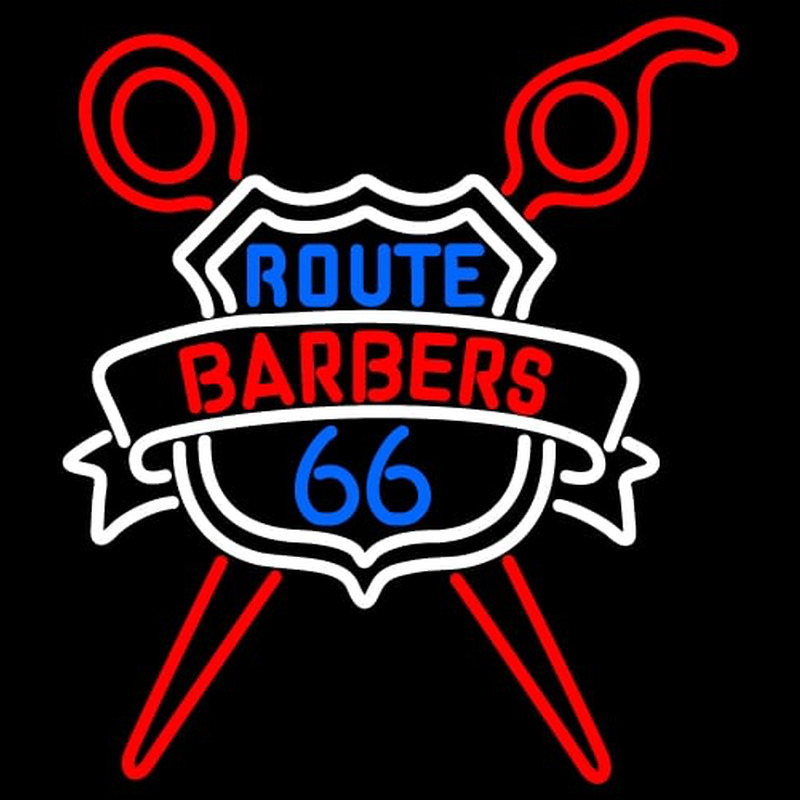 Custom Route Barbers 66 Logo Neon Sign