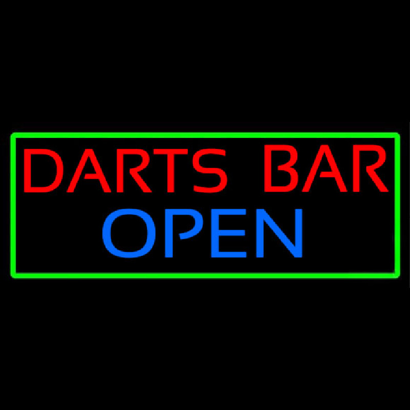 Dart Bar Open With Green Border Neon Sign