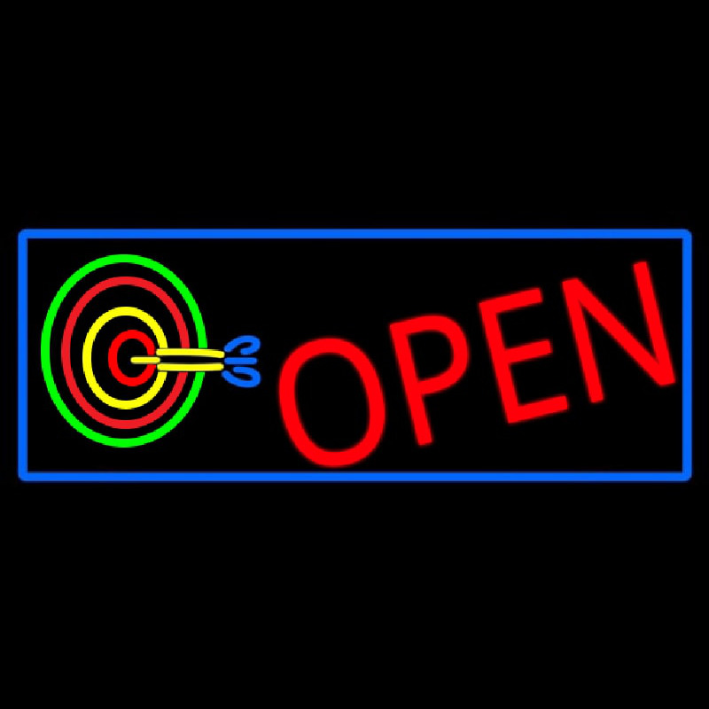 Dart Board Open With Blue Border Neon Sign