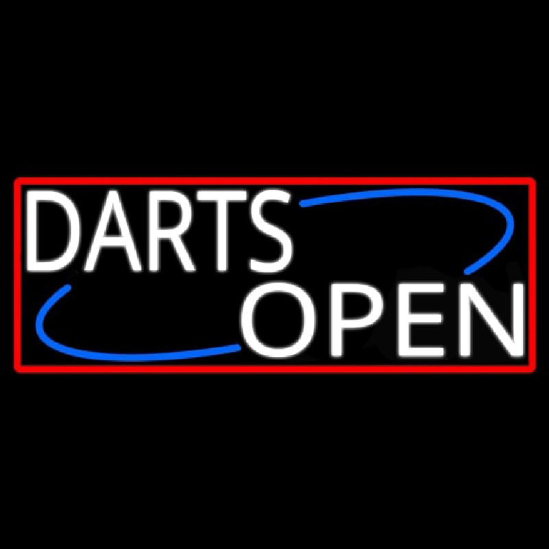 Darts Open With Red Border Neon Sign