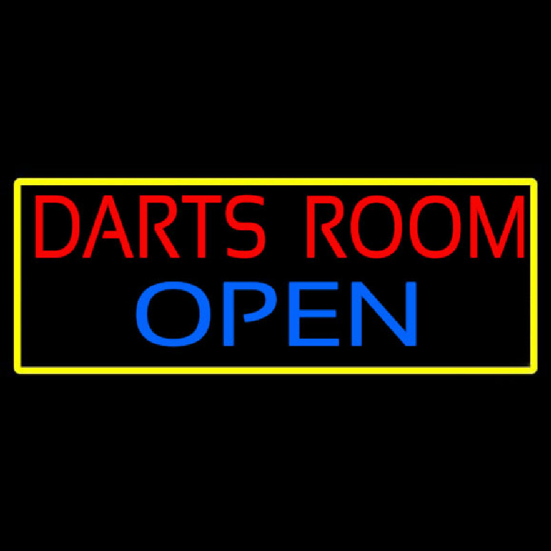 Darts Room Open With Yellow Border Neon Sign