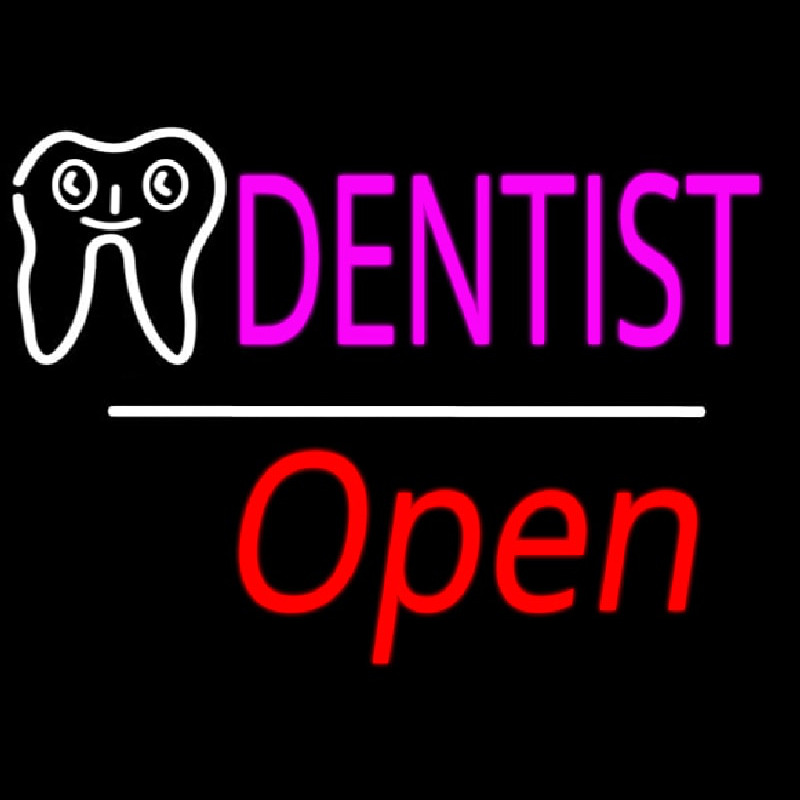 Dentist Logo Open White Line Neon Sign