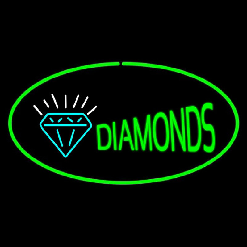 Diamonds Logo Green Oval Neon Sign