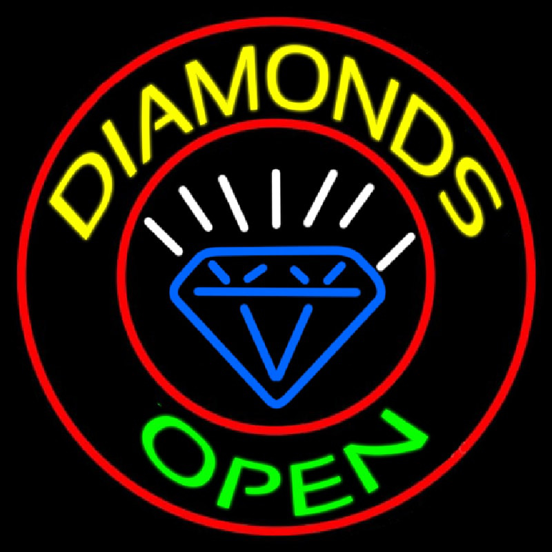 Diamonds Open Block With Logo Neon Sign