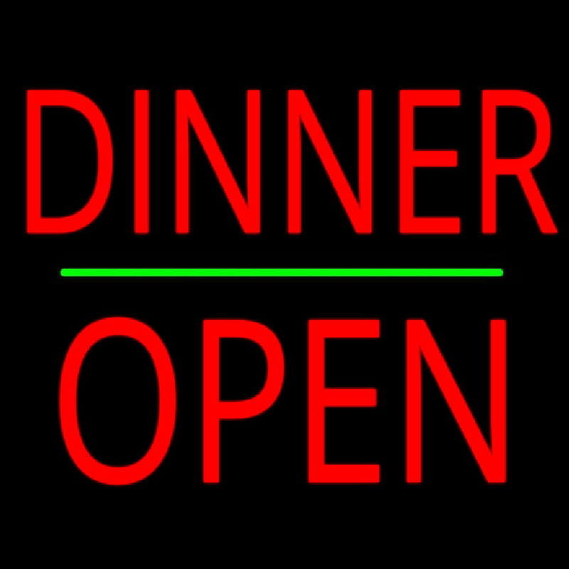 Dinner Block Open Green Line Neon Sign