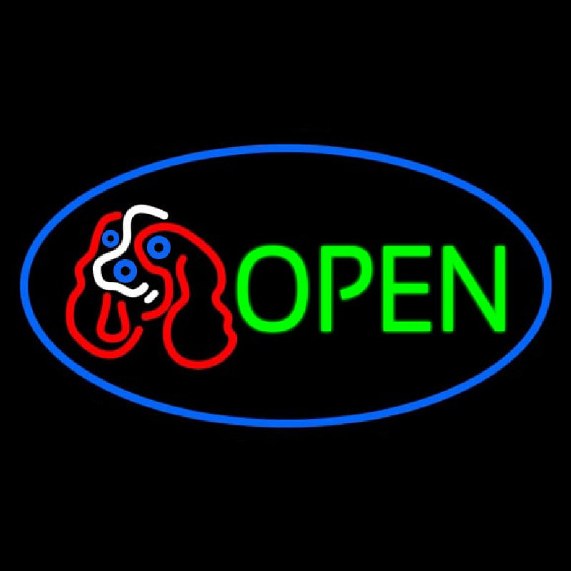 Dog Logo Open Blue Oval Neon Sign