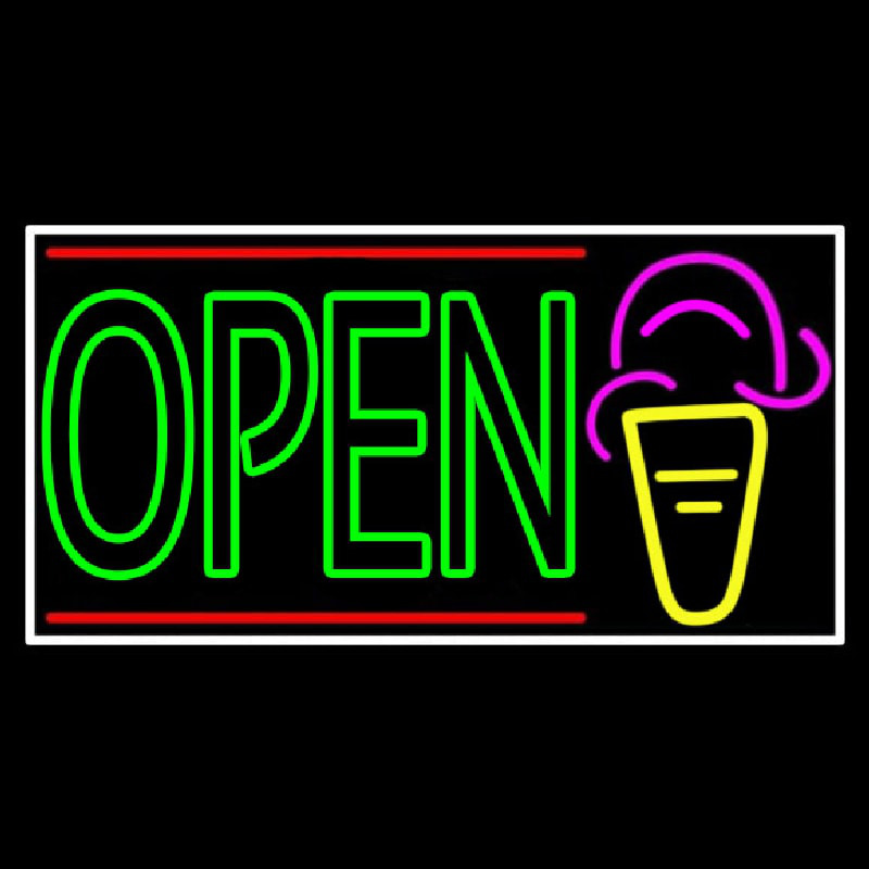 Double Stroke Green Open Ice Cream Cone Neon Sign