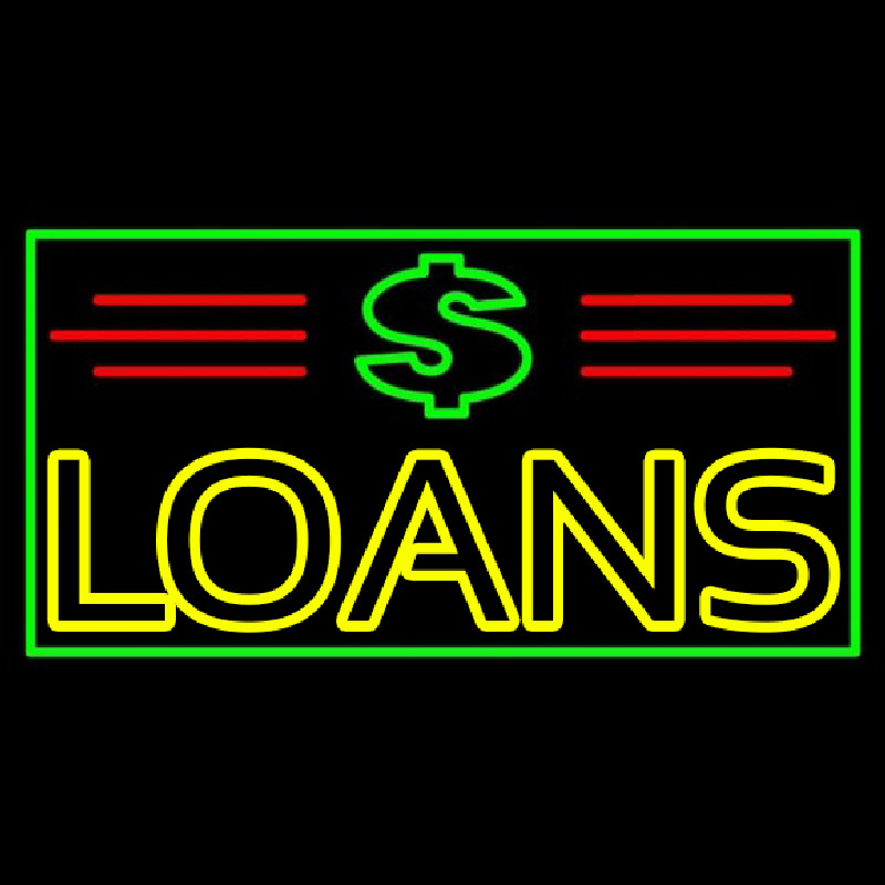 Double Stroke Loans With Dollar Logo And Border And Lines Neon Sign