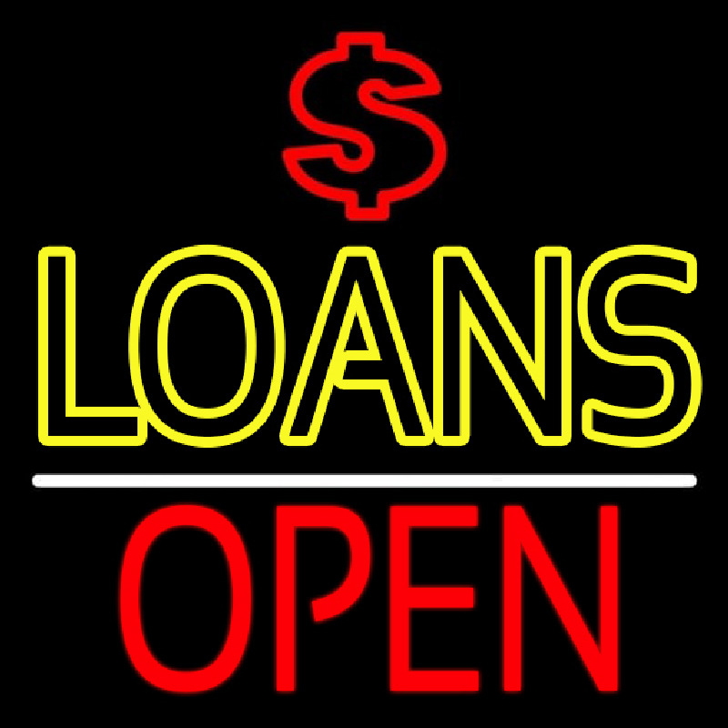 Double Stroke Loans With Dollar Logo Open Neon Sign
