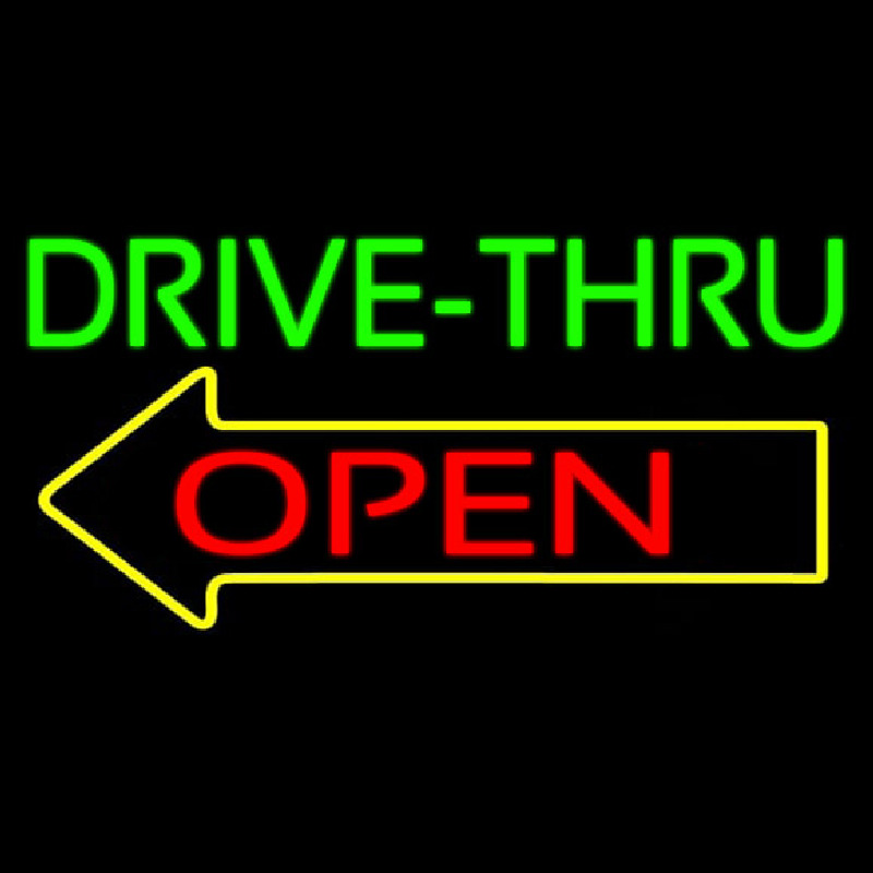 Drive Thru Open With Arrow Neon Sign